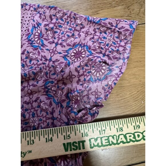 Torrid Women’s Peasant Top Size 00 Purple Floral‎ Crochet Short Sleeve Babydoll - Picture 8 of 11